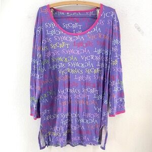 Y2K Victoria's Secret Logo Print Sleep Shirt Womens M/L Purple Long Sleeve 2000s